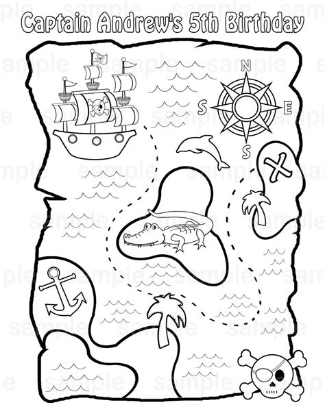 Personalized Pirate Treasure Map Coloring Page Birthday Party Favor ...