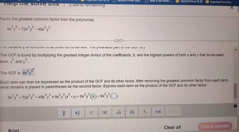 Solved Factor the greatest common factor from the | Chegg.com