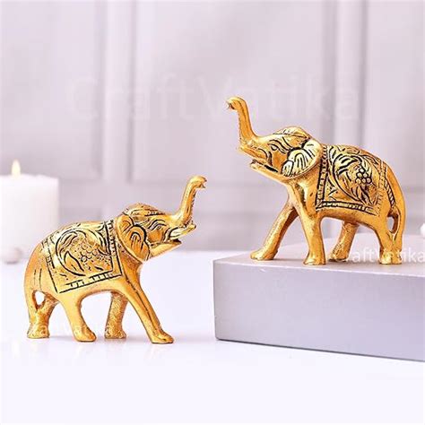 CraftVatika Set of 2 Trunk Up Elephant Decorative Items for Home, Show ...