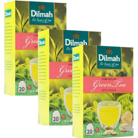 Buy Dilmah Pure Ceylon Ginger Flavored Green Tea - 20 Tea Bags X 3 ...