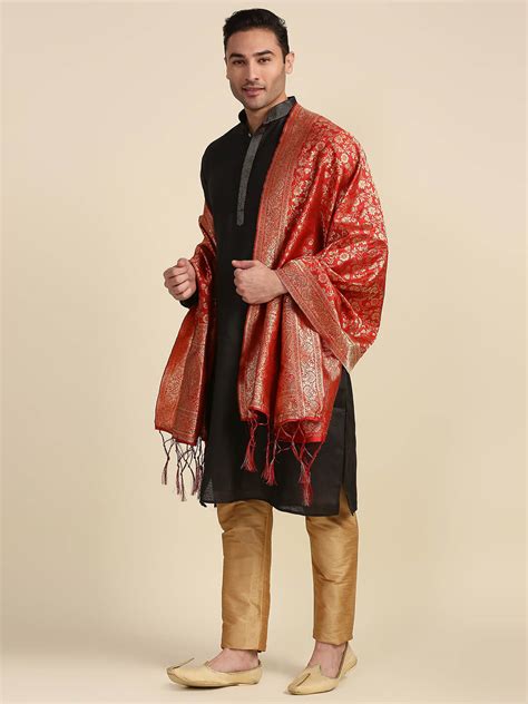 Men's Red Banarasi Silk Dupatta for Kurta/Sherwani/Achkan – Dupatta Bazaar