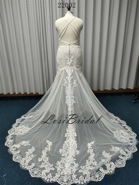 22002 V Neckline with Spaghetti Straps Lace Wedding Dresses Mermaid Skirt Bridal Dress Directly ...