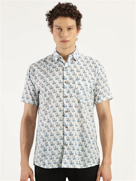 Blue and White Ethnic Block Printed Holiday Cotton Shirt | Vacation ...