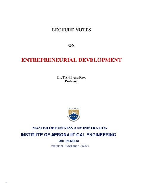 IARE Entrepreneurial Development Notes - LECTURE NOTES ON ...