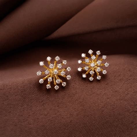 Buy Fancy Frond Diamond Earrings 18 KT yellow gold (2.81 gm). | Online ...