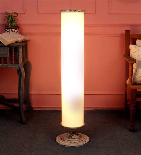 Buy Turin Off White Cottan Fabric Shade Column Floor Lamp With Mango ...
