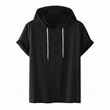 Mens Short Sleeve Hoodie Sweatshirts Drawstring Hooded Pullover Sports ...