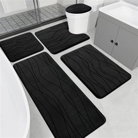 Amazon.com: YIHOUSE Memory Foam Black Bathroom Rug Sets 5 Piece, Ultra ...