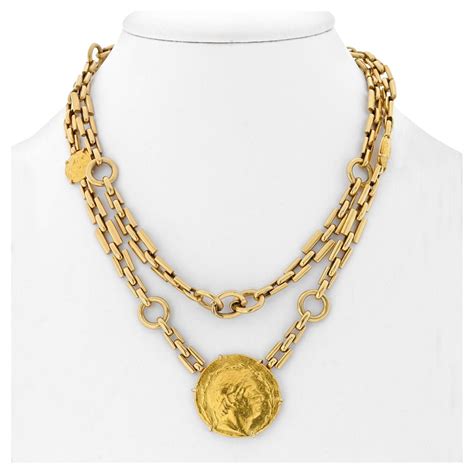 Long 24 Karat Yellow Gold Hammered Gold Coin Necklace at 1stDibs | gold ...