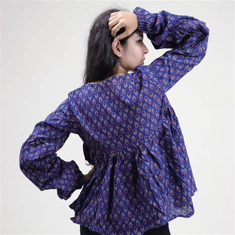 Buy Block Blue Floral Printed V Neck Cotton Stylish Tops For Girls – Dmaasa