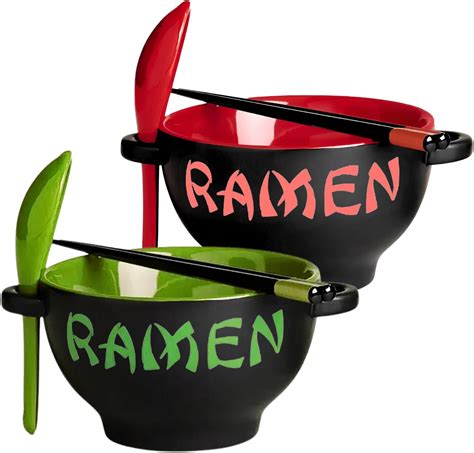 Amazon.com: Green & Black Ramen Bowl Set with Chopsticks & Soup Spoon ...