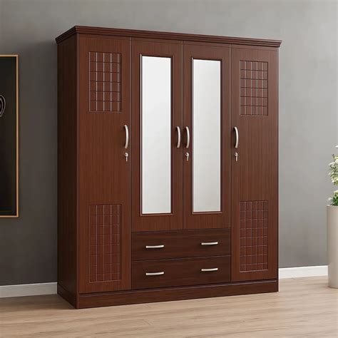 Cronus Traditional 4-Door Wardrobe | Classic Almirah with Mirror ...