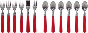 NITURAJ Spoon Fork Set - 12 Nos (Red ) Disposable Steel, Plastic Table ...
