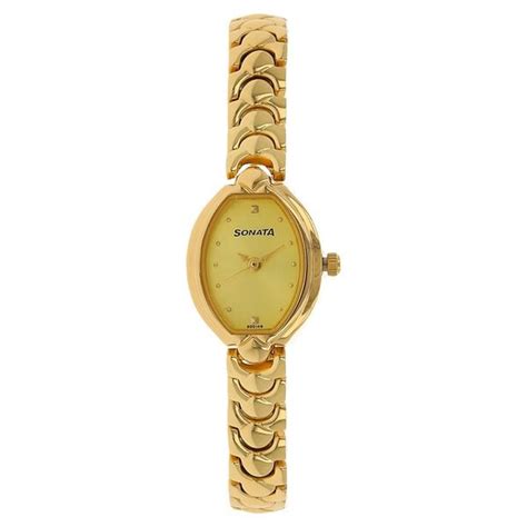 Buy Online Sonata Quartz Analog Champagne Dial Metal Strap Watch for ...