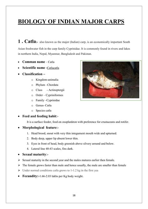 Report on "Breeding and Seed Rearing Techniques of Indian Major Carp'' By Shivani Verma ...