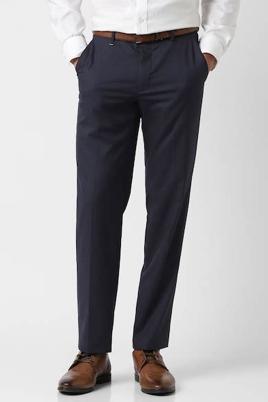 Van Heusen Formal Trousers, Men Dark Navy Textured Regular Fit Casual ...