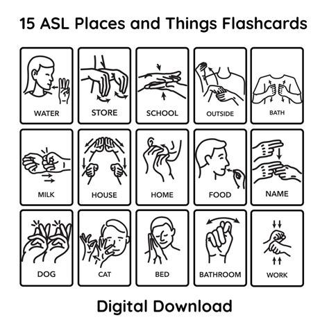 ASL Placesthings Flashcards - 15 Signs for Easy ASL Learning, Teaching ...