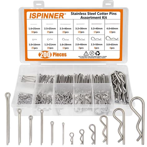Buy ISPINNER 200pcs Cotter Pin Hairpin R Clips Assortment Kit, 304 ...