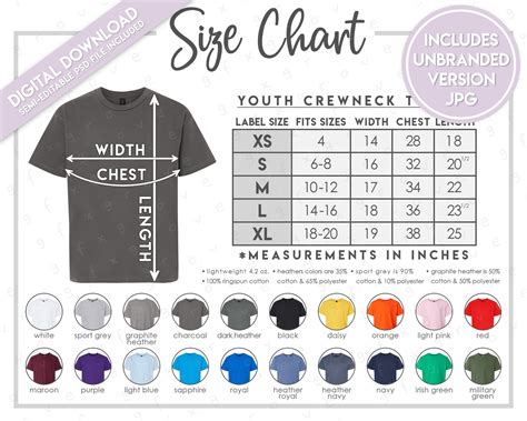 Semi-editable Gildan 64000B Size Chart Color Chart Gildan Softstyle ...