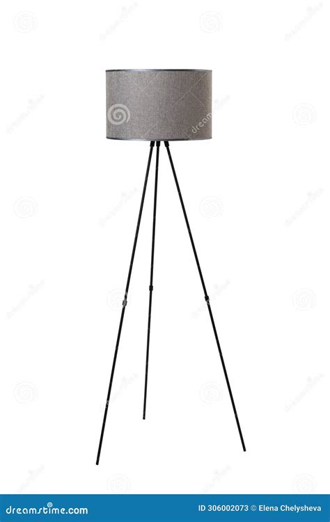A Three-legged Floor Lamp with a Textile Shade is Isolated on a White ...