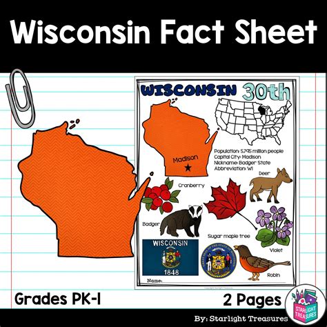 Wisconsin Fact Sheet for Early Readers - A State Study | Made By Teachers