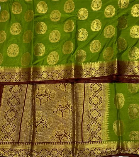 Crepe Saree Olive Green Colour with Mango Design – Kumaran Silk