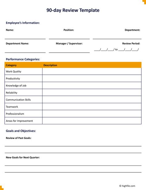 90 Day Review Template - Word | Google Docs - Highfile