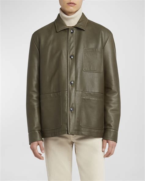 Kiton Men's Napa Leather Shirt Jacket | Neiman Marcus
