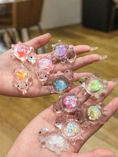 1/12/24pcs Luminous Mini Resin Turtles,Colorful Confetti Resin Turtle ...
