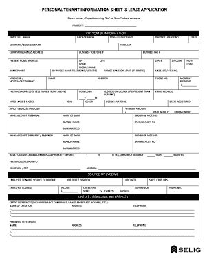 Fillable Online PERSONAL TENANT INFORMATION SHEET APPLICATION Fax Email ...