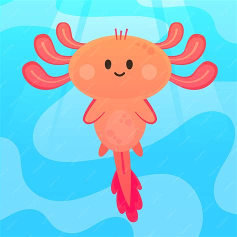 Cute cartoon pink axolotl underwater | Premium Vector