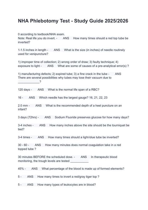 NHA Phlebotomy Test – Study Guide 2025/2026 with Questions and Answers ...
