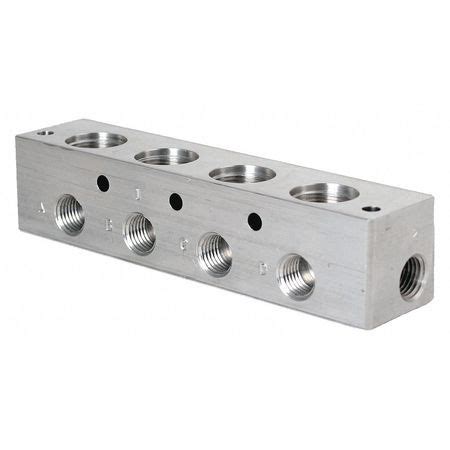 Parker Manifold, Anodized Aluminum, 4 Outlets 4A204 | Zoro
