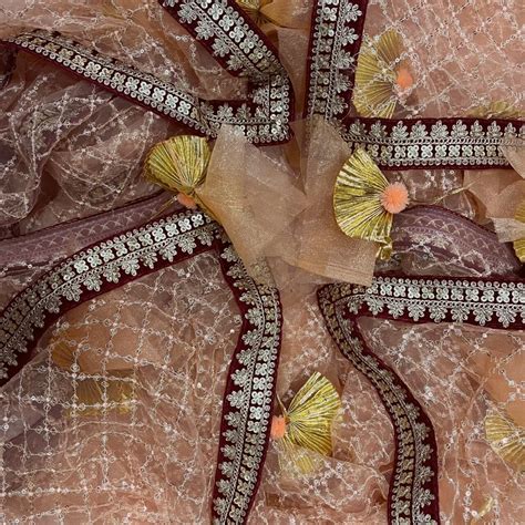 Peach Net Embroidered Bridal Entry Tassel Dupatta – anokherang