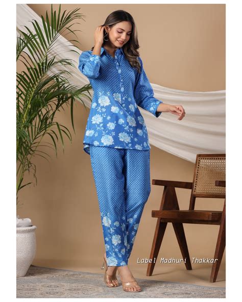 Blue Digital Print Muslin Co-ord Set – Label Madhuri Thakkar
