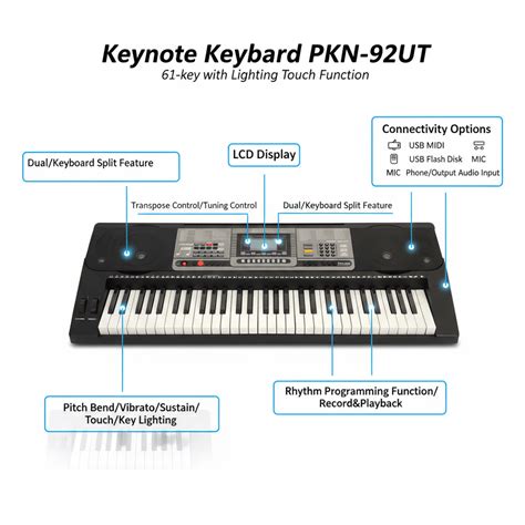 Keynote Keyboard PKN-92UT 61-key with Lighting Touch Function Keyboards ...