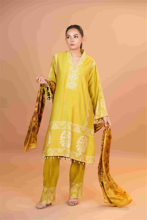 Tussar Chanderi Silk Suit - (Apple Green) – Ambre By Harsimran Sarai