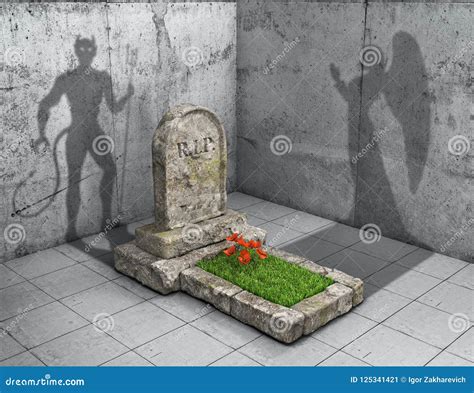 Hell or Heaven. Grave Cast Shadows in Form of Devil As Hell, and Shape of Angel As Paradise ...