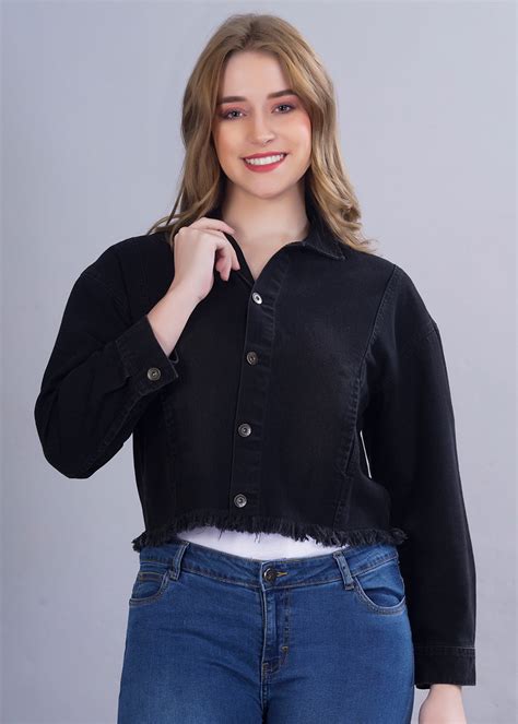 Cropped Black Denim Jacket For Womens – pronk.in