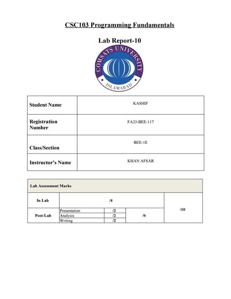 Image result for Programming Lab Report Format