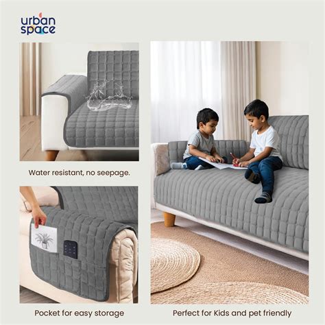 Quilted Microfiber Sofa Cover, Comes With Side Pockets & Strap, Washab