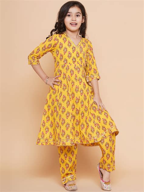 Shop Bitiya By Bhama Yellow Printed Kurta With Trousers Online