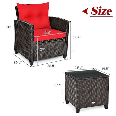 Mondawe 3-Piece Rattan Patio Conversation Set with Red Cushions 59RE-HY ...