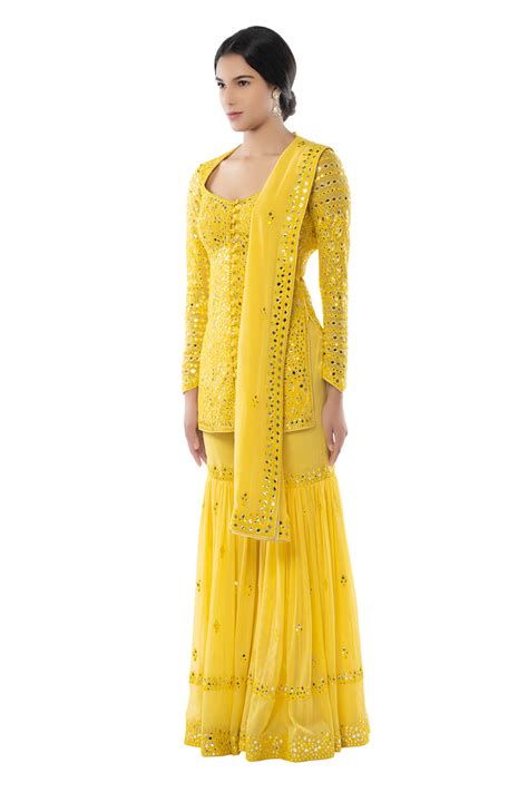 Yellow Thigh Cut Gharara – Tamanna Punjabi Kapoor Official