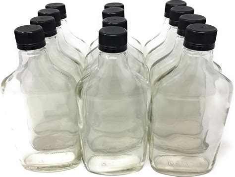 Amazon.com | 375 ml (12.7 oz) Glass Flask Liquor Bottle with Black Caps ...