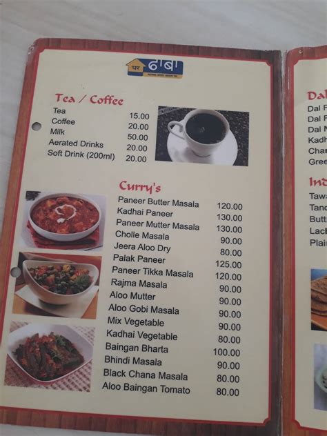 Menu at Ghar Dhaba CHANDRODA, India