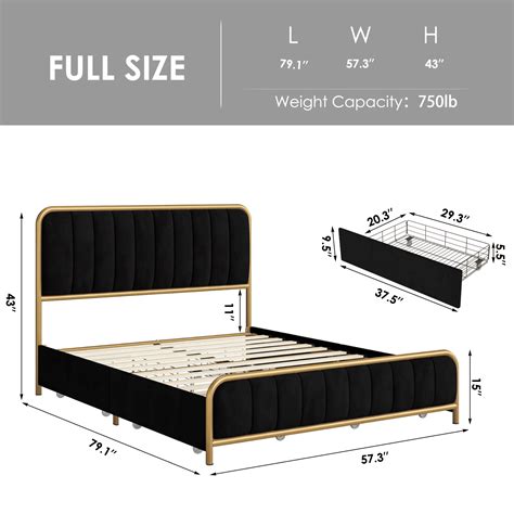 Buy Homfa Full Size Storage Bed, Platform Bed Frame with 4 Storage ...