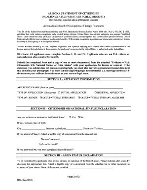 ARIZONA STATEMENT OF CITIZENSHIP OR ALIEN STATUS FOR STATE PUBLIC ...
