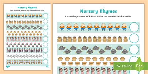 Nursery Rhyme Themed Counting to 20 Worksheet