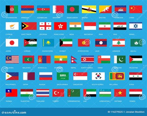 Flags of Asia. All Asian Continent Flags, Complete Set. Stock ...